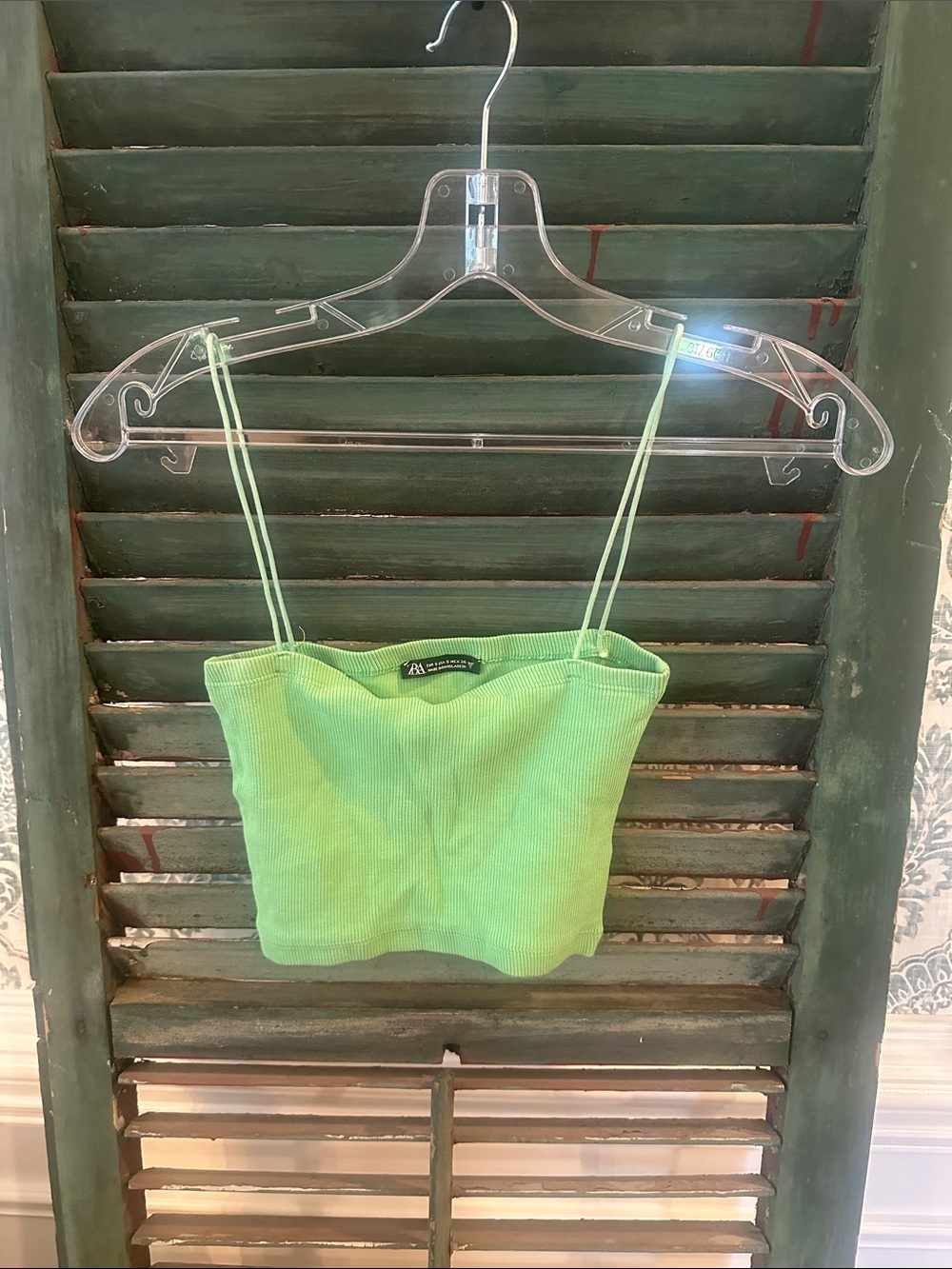 Zara Neon Green Ribbed Spaghetti Strap Crop Top